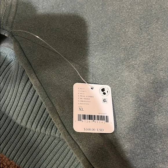 NWT Free People February Sweatshirt teal combo xL green sweater hood - Picture 5 of 5